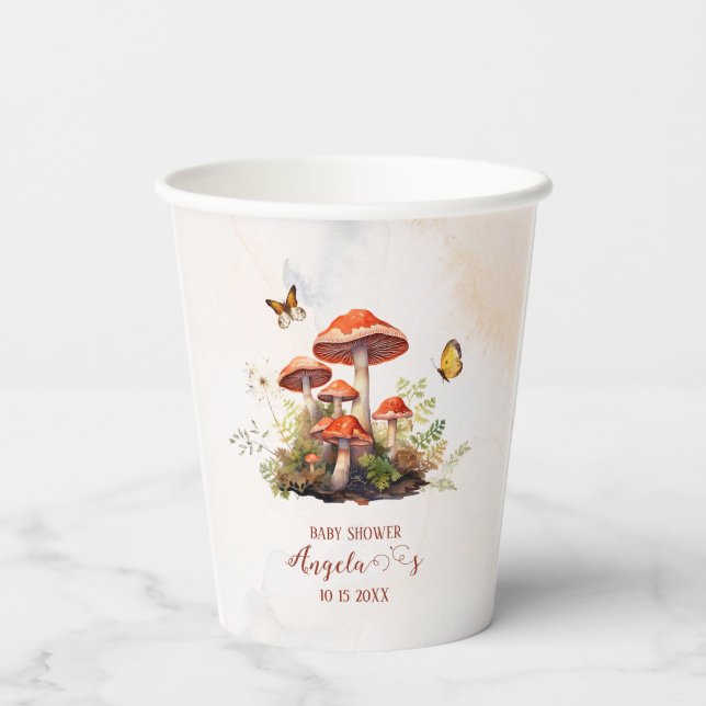 Gobelets En Papier Baby shower d'aquarelle de champignon lunaire (Verso)