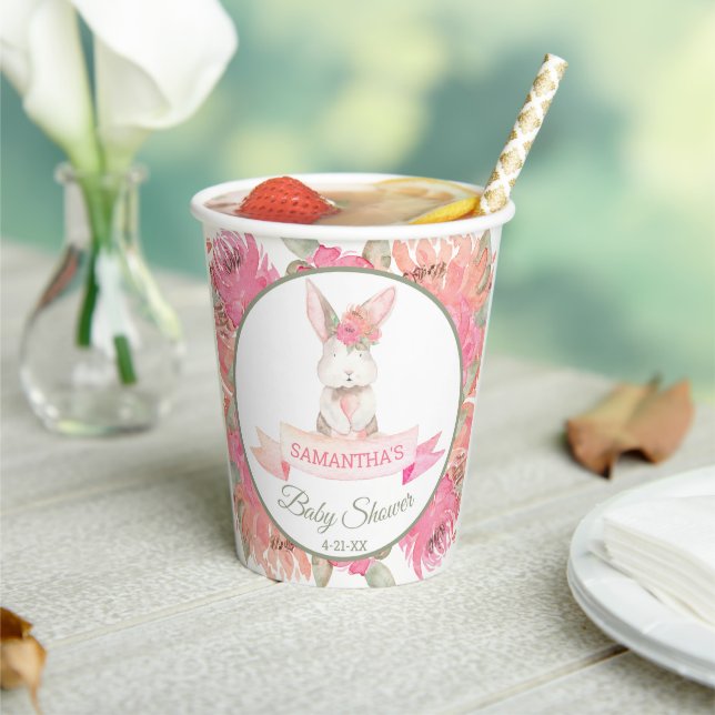 Gobelets En Papier Baby shower d'aquarelle de lapin doux (Insitu)