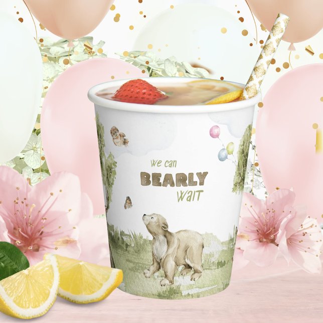 Gobelets En Papier Baby shower d'aquarelle de l'ours d'attente (Bearly Wait Cute Bear Watercolor Baby Shower Paper Cups ©Susanne Sachers - Sunny Mind Design 🌞)