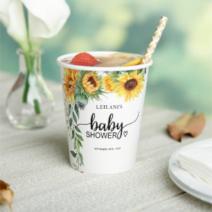 Gobelets En Papier Baby shower d'aquarelle de tournesol