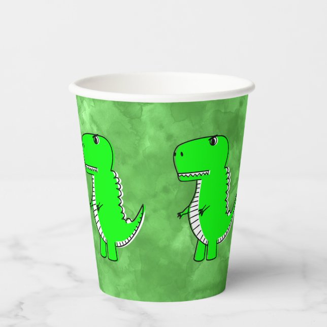 Gobelets En Papier Baby shower d'aquarelle Dino vert (Recto)