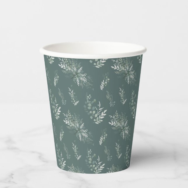 Gobelets En Papier Baby shower d'aquarelle Feuille Eucalyptus (Recto)