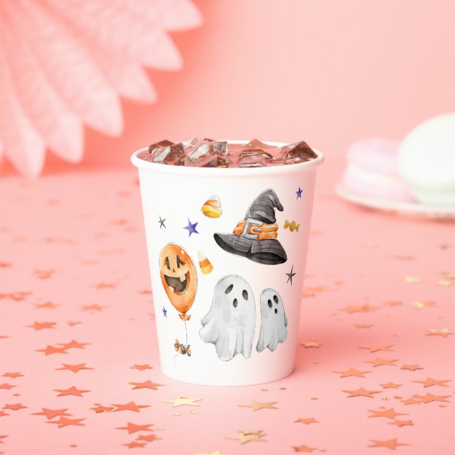 Gobelets En Papier Baby shower d'aquarelle Little Boo Halloween (Insitu)