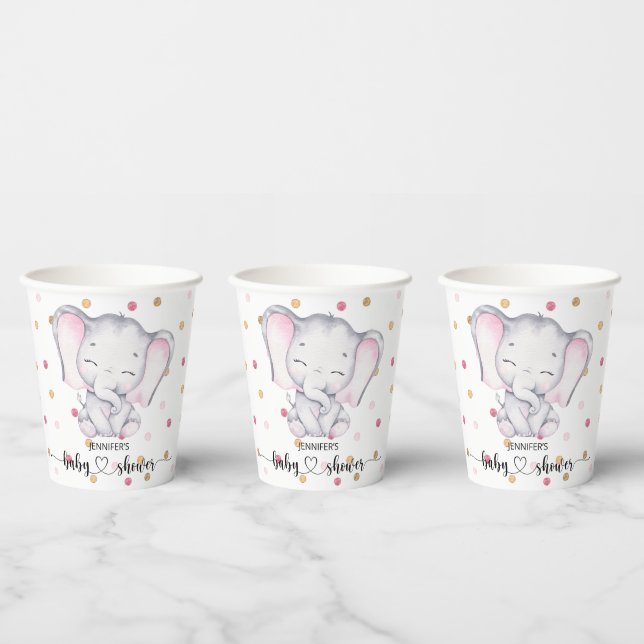 Gobelets En Papier Baby shower d'aquarelle rose éléphant (Multi)