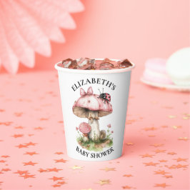 Gobelets En Papier Baby shower d'aquarelle rose Ladybug