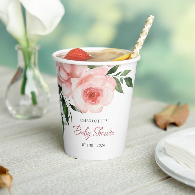 Gobelets En Papier Baby shower d'aquarelle rose pâle (Insitu)