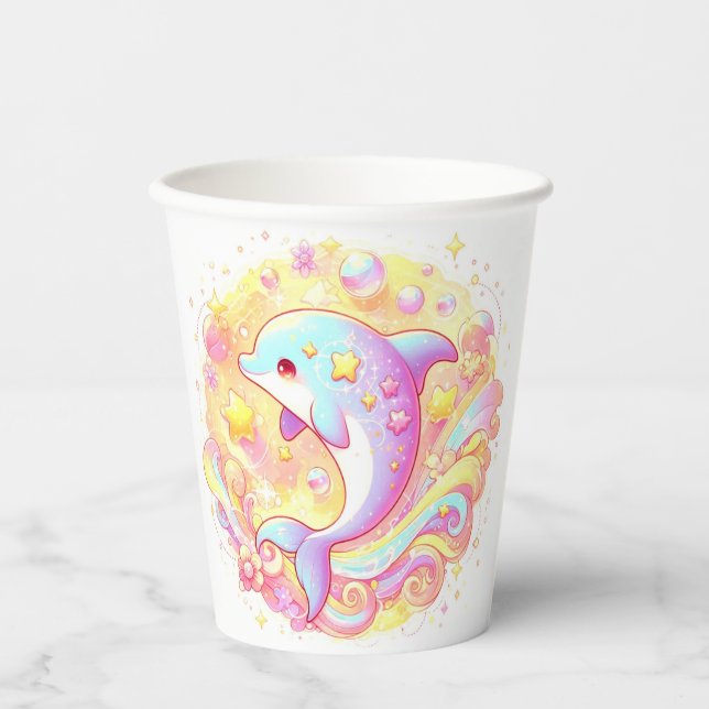 Gobelets En Papier Baby shower Dauphin Imaginaire doux (Recto)