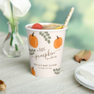 Gobelets En Papier Baby shower d'automne Citrouille mignon Eucalyptus