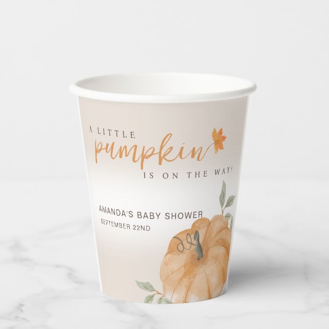 Gobelets En Papier Baby shower d'automne d'Orange Little Citrouille (Recto)
