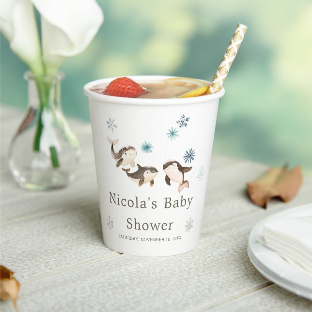 Gobelets En Papier Baby shower de baleines arctiques d'hiver (Insitu)