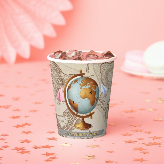 Gobelets En Papier Baby shower de cartes du monde Adventure Await (Insitu)