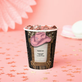 Gobelets En Papier Baby shower de Casquette Russe Rose Cowgirl