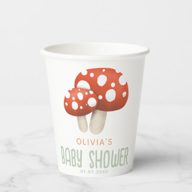 Gobelets En Papier Baby shower de champignons roux rustiques (Recto)