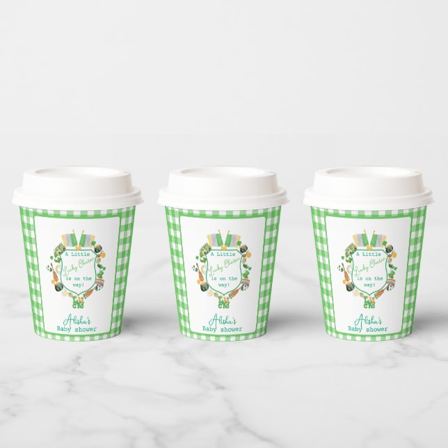 Gobelets En Papier Baby shower de charme En vichy vert (Multi)