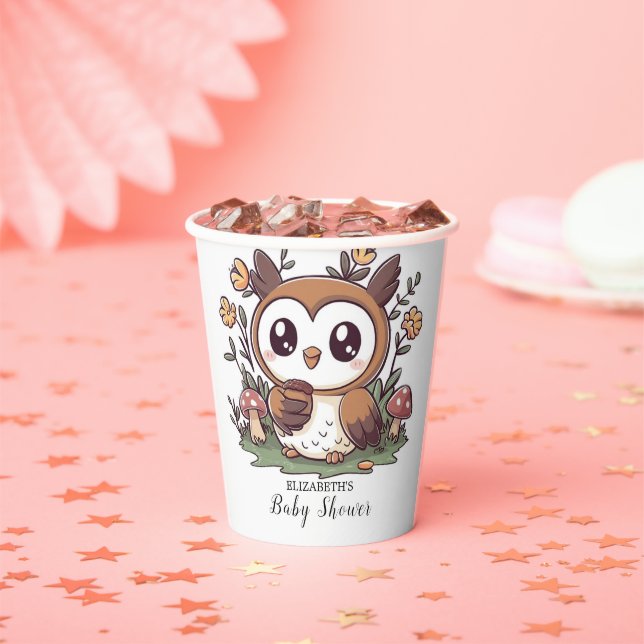 Gobelets En Papier Baby shower de Chouette Enchantée Pastel (Insitu)