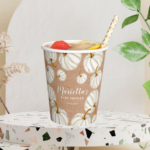 Gobelets En Papier Baby shower de chute blanc Little citrouille