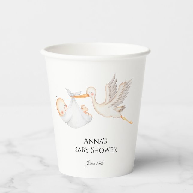 Gobelets En Papier Baby shower de cigogne Neutre (Recto)