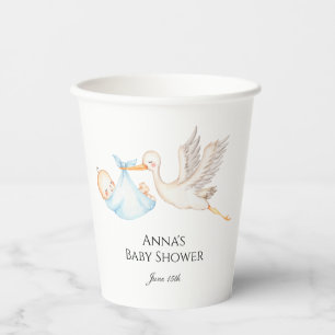 Gobelets En Papier Baby shower de cigogne pour bébé bleu