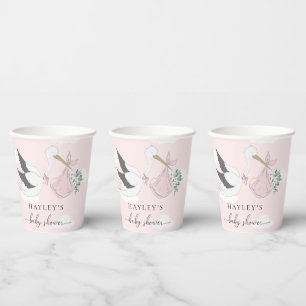 Gobelets En Papier Baby shower de cigogne rose