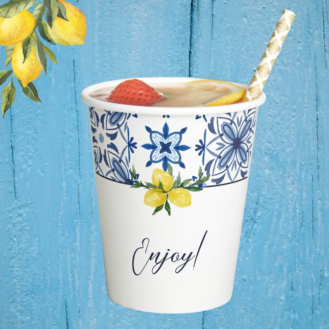 Gobelets En Papier Baby shower de citron bleu italien (Créateur téléchargé)