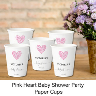 Gobelets En Papier Baby shower de coeur rose