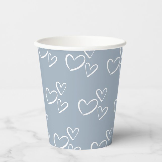 Gobelets En Papier Baby shower de Coeurs dessinés en bleu foncé (Recto)