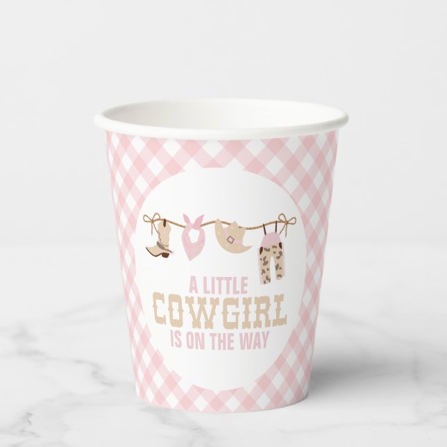 Gobelets En Papier Baby shower de cowgirl occidentale rose (Recto)