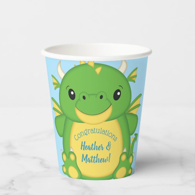 Gobelets En Papier Baby shower de dragon bleu (Recto)