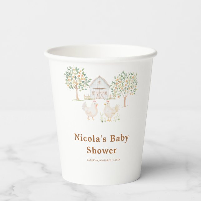 Gobelets En Papier Baby shower de ferme mignonne (Verso)