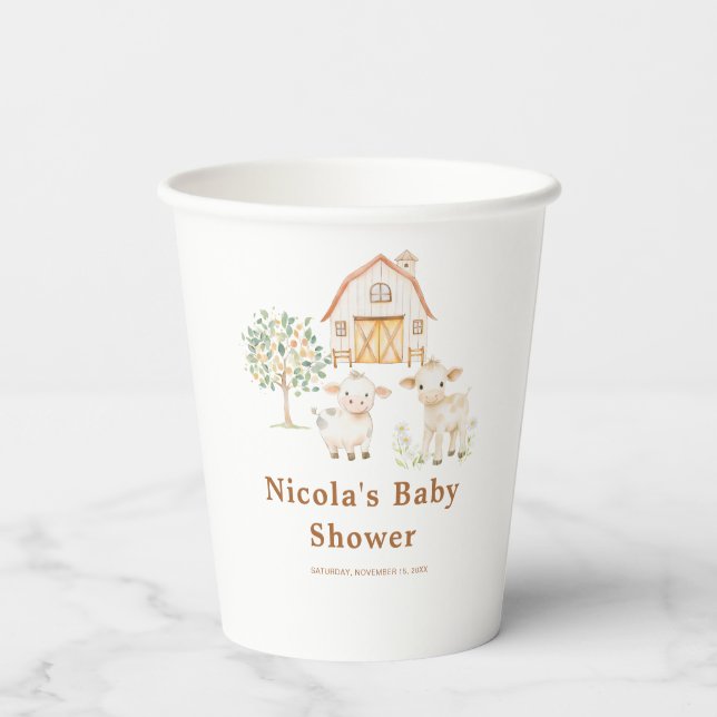 Gobelets En Papier Baby shower de ferme mignonne (Verso)