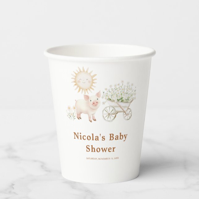 Gobelets En Papier Baby shower de ferme mignonne (Verso)