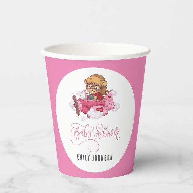 Gobelets En Papier Baby shower de fille d'avion (Recto)