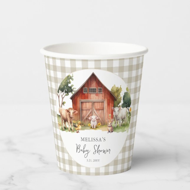 Gobelets En Papier Baby shower de grange d'animaux de ferme (Recto)