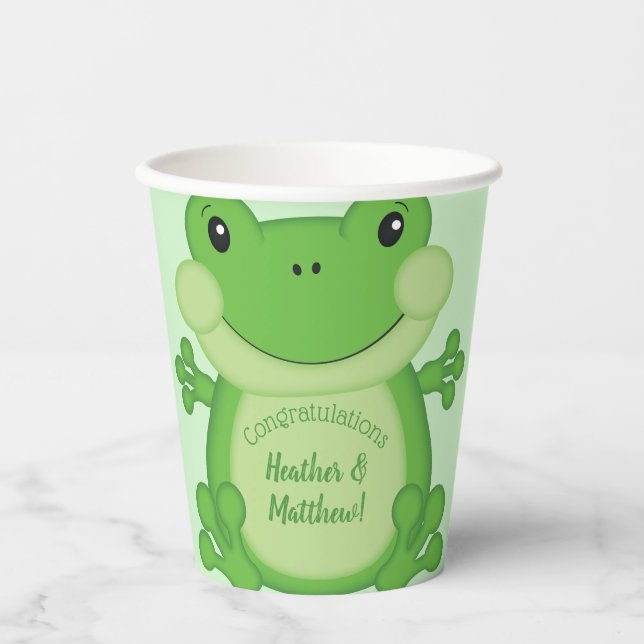 Gobelets En Papier Baby shower de grenouille vert (Recto)