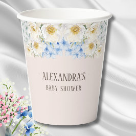 Gobelets En Papier Baby shower de jardin Floral Blanc bleu Hydrangea
