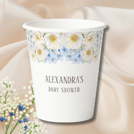 Gobelets En Papier Baby shower de jardin Floral Blanc bleu Hydrangea