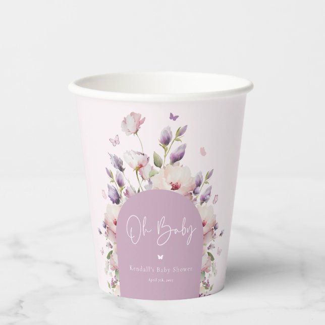 Gobelets En Papier Baby shower de jardin papillon (Recto)