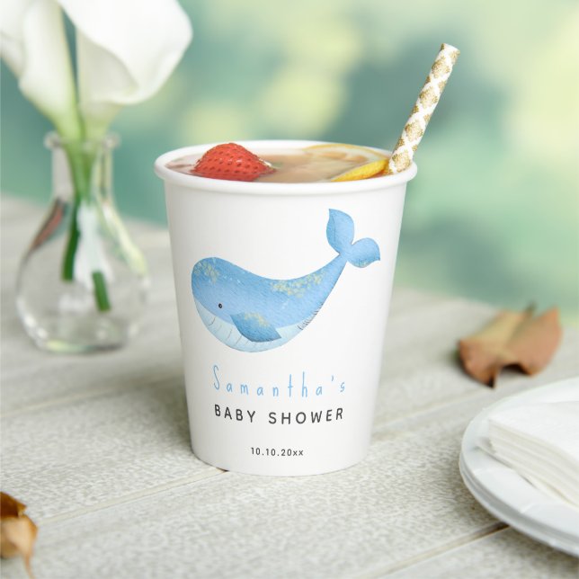 Gobelets En Papier Baby shower de la baleine d'aquarelle (Insitu)