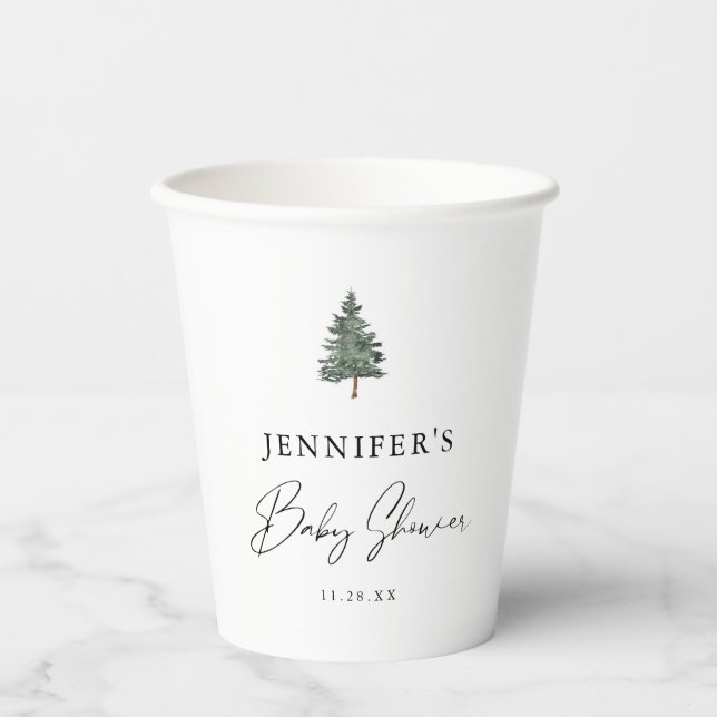 Gobelets En Papier Baby shower de la forêt d'hiver (Recto)