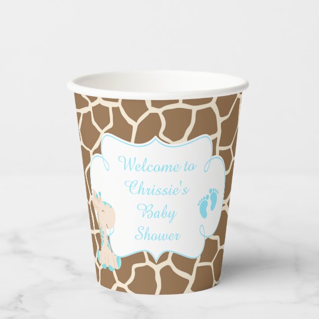 Gobelets En Papier Baby shower de la Giraffe Bleue (Recto)