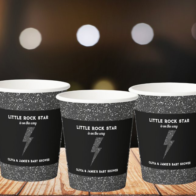 Gobelets En Papier Baby shower de la Parties scintillant noire Little (little rock star baby shower paper cups black glitter flash rock and roll)