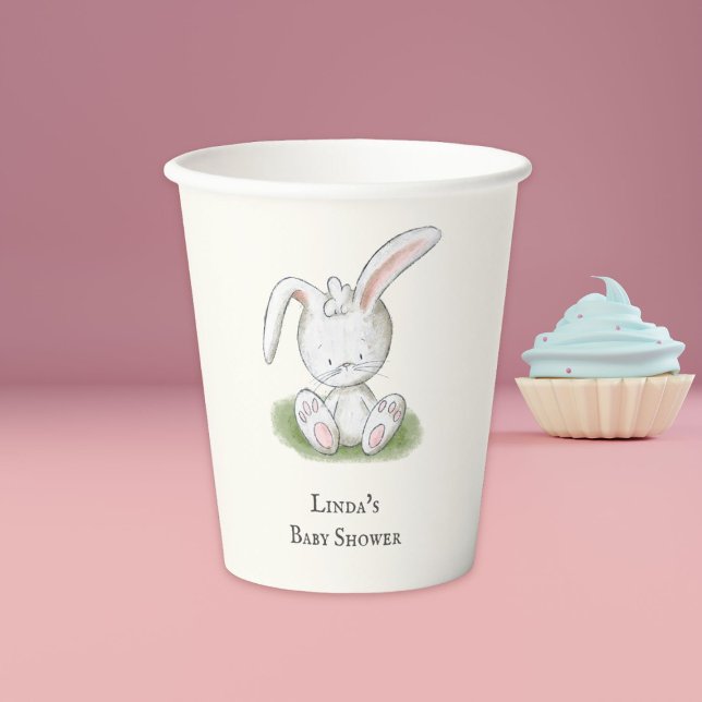 Gobelets En Papier Baby shower de lapin blanc mignon (Créateur téléchargé)