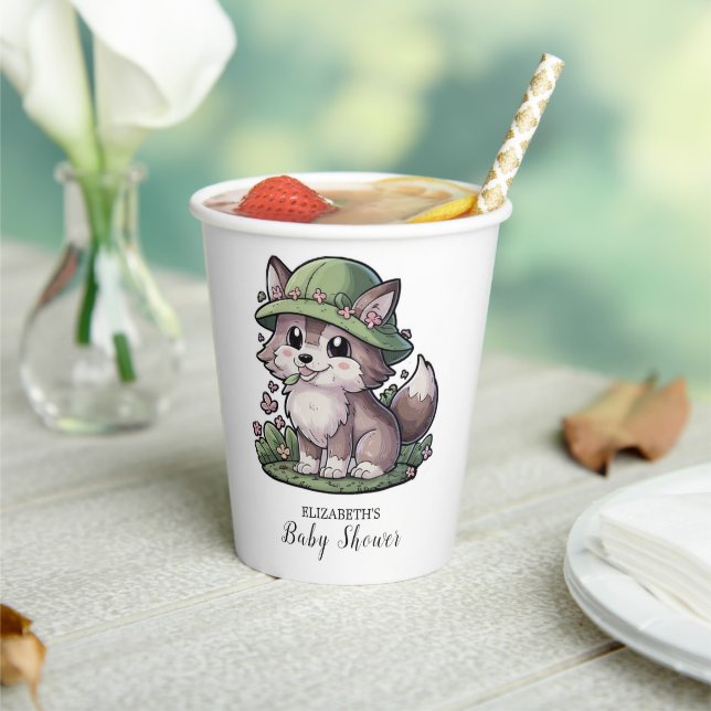 Gobelets En Papier Baby shower de loup enchanté Pastel (Insitu)