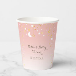 Gobelets En Papier Baby shower de lune aux étoiles roses