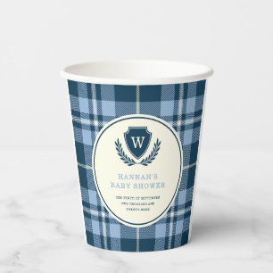 Gobelets En Papier Baby shower de monogramme bleu marine