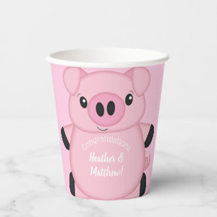Gobelets En Papier Baby shower de porc rose