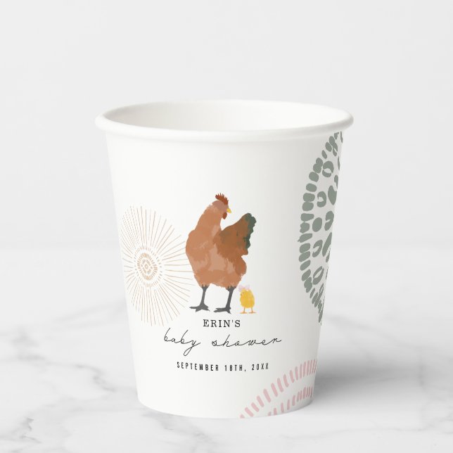 Gobelets En Papier Baby shower de poule Chick Bow rose (Recto)