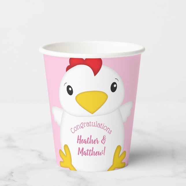 Gobelets En Papier Baby shower de poulet rose (Recto)
