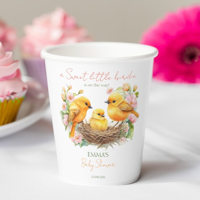 Gobelets En Papier Baby shower de printemps de l'éclosion de petits o (Little birdie hatching soon spring baby shower template paper cups personalized tableware decor )