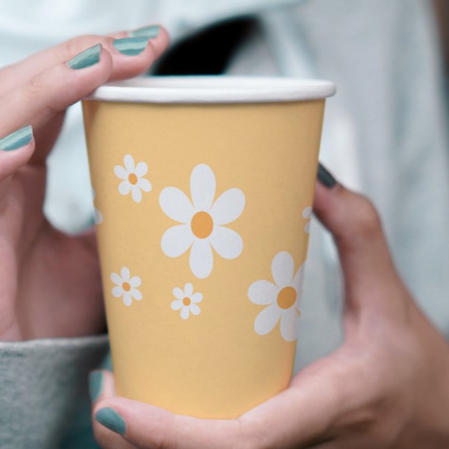 Gobelets En Papier Baby shower de saumons jaunes Retro Daisy (Créateur téléchargé)